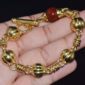 Estate Primavera Preziosi Italian Solid 18K Gold Carnelian Bead Toggle Bracelet